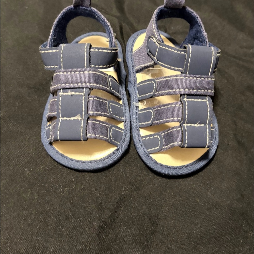 Little Me Navy and Cream Strappy Baby Sandals